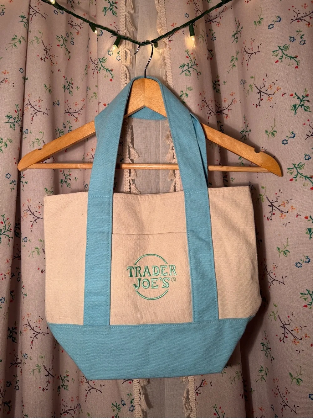 Trader Joe’s Canvas Tote Bag in Cream and Light Blue